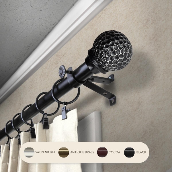 Central Design 0.8125 in. Nicholson Curtain Rod with 66 to 120 in. Extension, Black 4885-662 - main